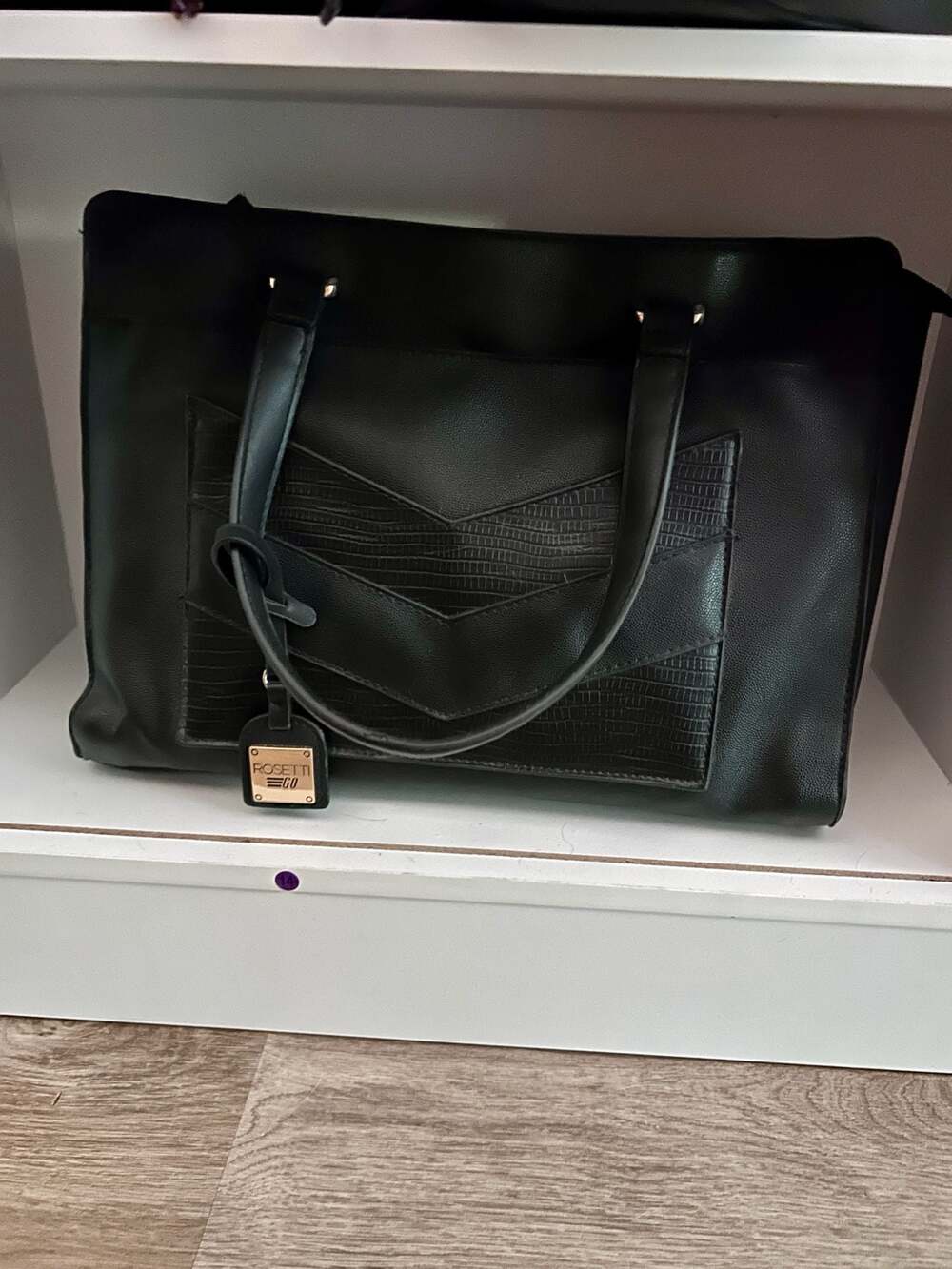 Rosetti Go Black Faux Leather Chevron Tote Handbag